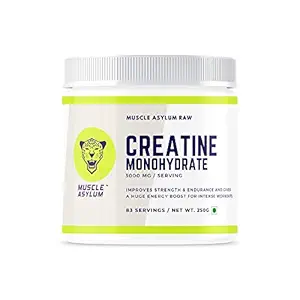 Muscle Asylum Micronized Creatine Monohydrate Powder - 83 Servings, 250gm (Unflavored) + Free Trial Pack