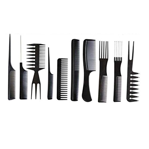 Ularma 10Pcs Black Pro Salon Hair Styling Hairdressing Plastic Barbers Brush Combs Set