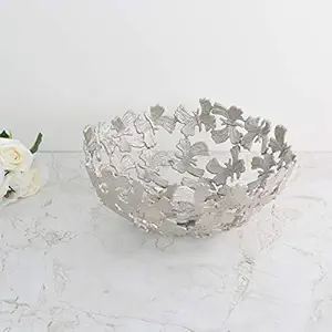 Home Centre Splendid Buttefly Decor Metal Bowl, Silver