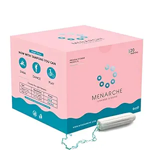 Menarche 100% Organic Cotton Tampons For Women (20 piece) Regular Flow | FDA approved | Biodegradable | Highly Absorbent | Super Soft & Comfortable | Rash & Stain Free