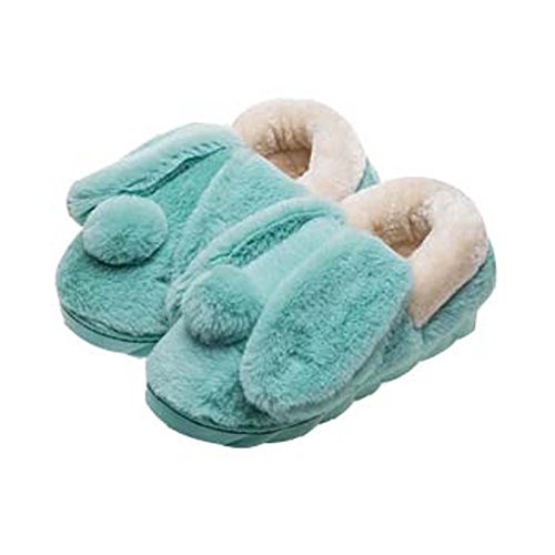Cute Cartoon Rabbit Plush Slippers Winter Warm Indoor Slippers for Women,GREEN
