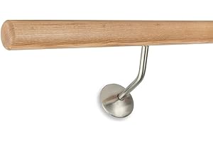 TREPPEN- UND GELÄNDERSTUDIO GRABER Barre de danse en bois de frêne clair Ø 42 x 1700 mm avec 2 supports de fixation en acier inoxydable pour écart mur/barre de 150 mm