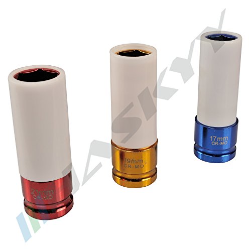 3 tlg. Schlagschrauber SET Nüsse SW17 / SW19 / SW21 mm Schoneinsätze 1/2″ für Radschrauben & Radmuttern zum Schutz der Alufelgen CSE3-14 - 5