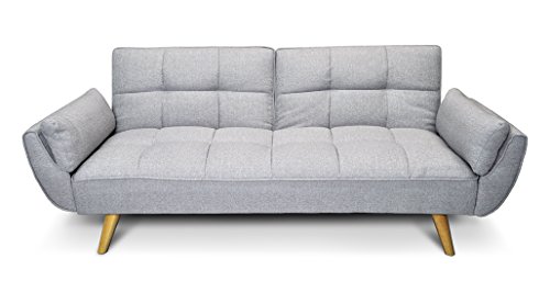 SAMIRA Divano Letto clic clac in Tessuto Grigio Chiaro - Divano 3 posti MOD. Ambra Piedi in Legno Naturale