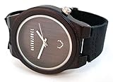 Naturjuwel Holzuhr Herren schwarz braun Armbanduhr Uhr aus Holz Quarz analog mit echtem Lederarmband und Aufbewahrungsbox