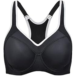 SYROKAN - Sujetador Deportivo de Alto Impacto con Aros y Fina Espuma para Mujer Negro ES:95D (EU 80D)
