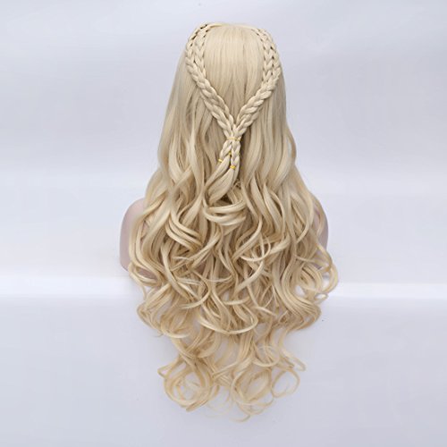 PREOQ 61 cm de Long bouclés ondulés Cheveux synthétiques Perruques Femme Fille Cosplay Perruques pour Cousoms Christams fête (Bleach Blonde)