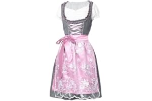 Harsever Dirndl Damen Midi Trachtenkleid Damen Trachtenmode Kleid Dirndlbluse für Oktoberfest Pink für Oktoberfest Karneval