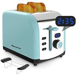 Morpilot Grille Pain Toaster Inox Baguette Automatique Toaster 2 Tranches Extra Large Fentes - 6 Niveaux Ajustable - avec Plateau de Miettes Acier