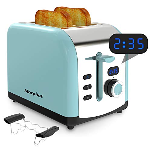 Morpilot Grille Pain Toaster Inox Baguette Automatique Toaster 2 Tranches Extra Large Fentes - 6 Niveaux Ajustable - avec Plateau de Miettes Acier
