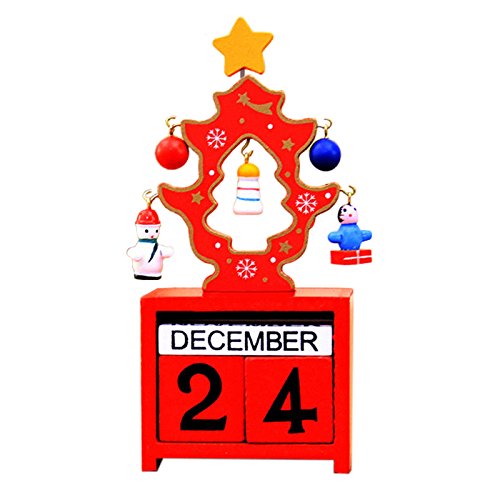 Download TOOGOO(R) Calendrier de Noel mini Ameublement de calendrier en bois Decoration de Noel pour la maison Cadeaux de noel pour les enfants - rouge