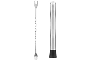 mciskin Zestaw błotników ze stali nierdzewnej, 25 cm i łyżka barowa, łyżka do mieszania koktajli, długi uchwyt, akcesoria barowe, narzędzia do napojów owocowych Mojito