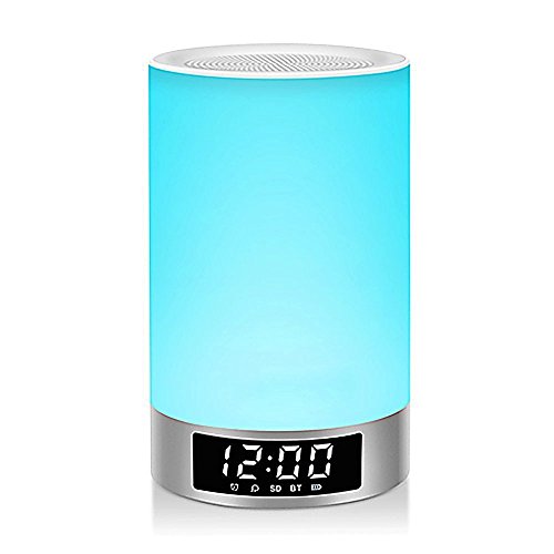 Preisvergleich Produktbild Schlafzimmer Nachttischlampe, KEEDA Atmosphere Nachtlicht, Wecklicht,Dimmable LED Schreibtischlampe, Touch Sensor Tischleuchte,Bluetooth Lautsprecher, Stimmungsbeleuchtung, Wecker, TF-Kartensteckplatz (L5)