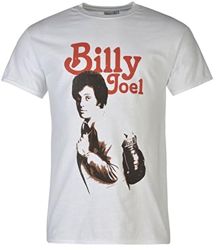 Official Billy Joel Men's T-Shirt Short Sleeve Crew Neck Print Tee Top Leisure - White - Large