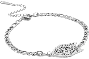 Amaxer Wilk bransoletka ze stali nierdzewnej wydrążona geometryczna zwierzę wisiorek charm bransoletka dla obu płci płaski kubański łańcuszek