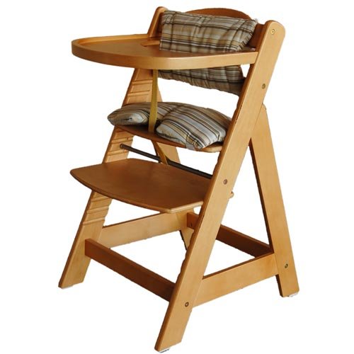Bebehut New Wooden Highchair with EXTRA LARGE Food Tray Including Padded Cushion