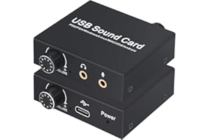 JOYHIAS External USB Sound Card, Stereo Sound Card USB Audio Adapter with 3.5mm Headphone and Microphone Port, Volume Control, Bass Adjustment for PS5, Laptops, Desktops, Windows, Mac, Linux, PC