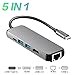 Produktbild USB C Hub,Weton 5 in 1 Typ C to HDMI 4K Adapter USB C to 2 USB 3.0 Ports RJ45 Gigabit Ethernet Multi-ports Adapter mit 3.1 Power Delivery für MacBook Pro 2016/2017, neues MacBook, Chromebook,Sumsung S8/S9, Huawei Mate 10