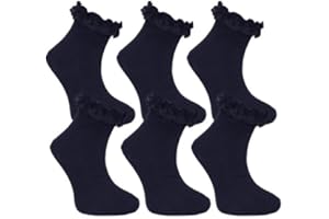 VEARZ® Kids Girls Back To School Ruffled Trim Frilly Lace Ankle Top Socks Cotton Rich Uniform Soft Frilly Trainer Socks For Children (Pack Of 3, 6,12)