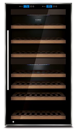 CASO WineMaster Touch 66 Design Weinkühlschrank für bis zu 66 Flaschen (bis zu 310 mm Höhe), zwei Temperaturzonen 5-22°C, Energieklasse A