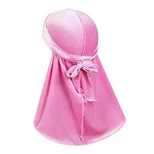 Premium Velvet Wave Durag - Silky Durag Headwraps with Extra Long Tail and Wide Straps for 360 Waves Baby Pink