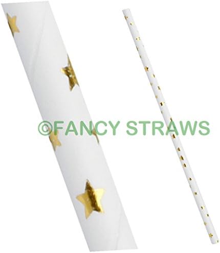 Paper Drinking Straws White with Shiny Gold Stars 25 Pack - Weddings & Anniversarys
