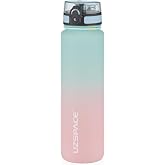Uzspace 1000ml &Ccedil;ift Renkli Sızdırmaz BPA İ&ccedil;ermez Kilitlenebilir Kapaklı Motivasyonel Tritan Su Matarası (Su Yeşili-Pembe)