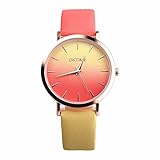 Damen Uhren Mädchen Farbverlauf Retro Regenbogen Uhr Lederband Mode analoge Quarz Armbanduhr für Frauen xinhai7682
