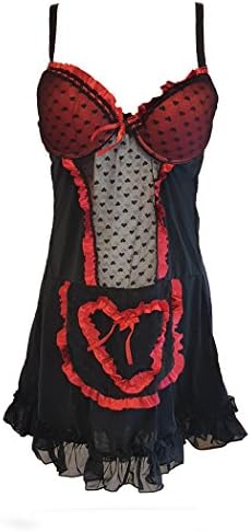 Aimerfeel sexy baby doll long laced nightdress in red love heart design size 10-12