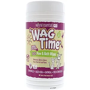 Natural Essentials Wag Time Pet Paw & Bath Wipes 100ct, Smooth Compostable Wipe, 1pk