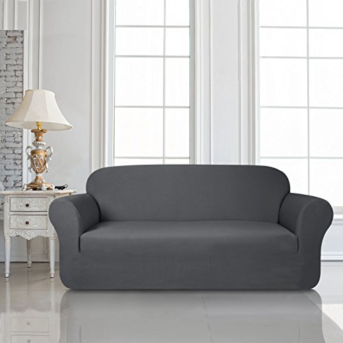 Subrtex 2-Sitzer Sofabezug Sofahusse Stretchhusse Sofaüberwurf Couchhusse Spannbezug (2-Sitzer Sofa, Grau) - 2