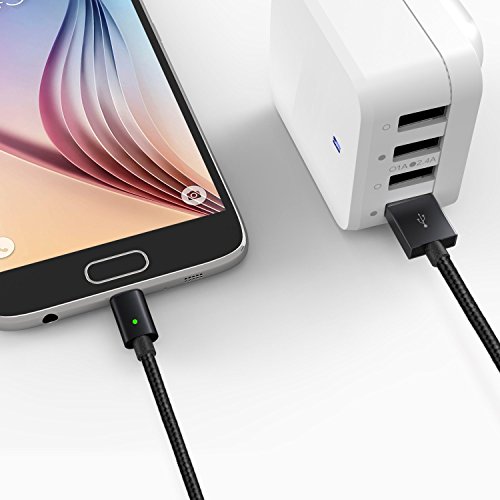 Magnetisches USB Ladekabel DatenKabel[1m/3.3ft],EVIISO Magnetisches High Speed USB 2.0 A Male auf Micro USB Synchronisations und Ladekabel – Geflochtenes 2.4A Schnellladekabel für Android-Geräte, Samsung Galaxy S7 S7 Edge S6, Sony, HTC, Motorola und mehr(Schwarz) - 5
