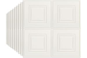 Snewvie White 40 PCS Peel and Stick Wall Panels Self Adhesive 3D Grid Wood Wall Panels 70X70cm 3D Waterproof PE Foam Removable DIY Ceiling Covering for Home/Office Decoration