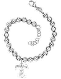 Padre Nostro - Bracciale sfere vuote 6MM in Argento 925 Croce Tau Preghiera incisa