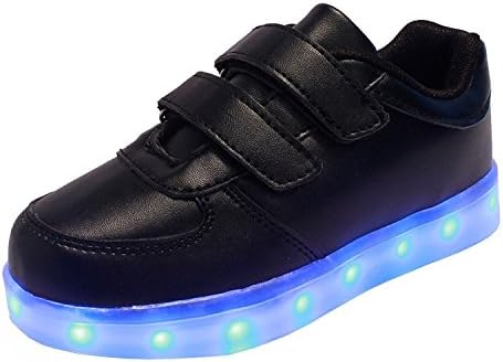 Myroads Unisex Children Boys Girls LED Light Sneaker Blink 7 Colors Changing USB Charging Fluorescence Sports Shoes ( Black EU 34 )