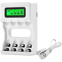 BONAI Cargador Pilas AA/AAA Recargable Inteligente Pantalla LCD Ni-MH Ni-CD Batería con Puerto USB
