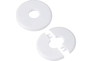 GOSKNOR 2pcs Bride Murale Fendue, Auto-Adhésive Plaque Rosace pour Tuyaux d'Eau de 17mm Diamètre ABS Rond Plaques Recouvrement Plomberie avec Conception Boucle pour Robinet Cuisine Toilettes (Blanc)