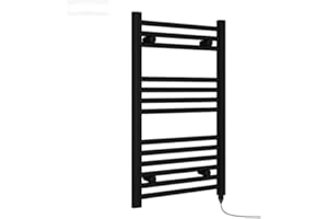 RAINBEAM Valdern" Matt Black Electric Heated Towel Rail 500 mm (W) x 800 mm (H) - 150W - Prefilled Black Electric Towel Radiator Warmer for Bathroom