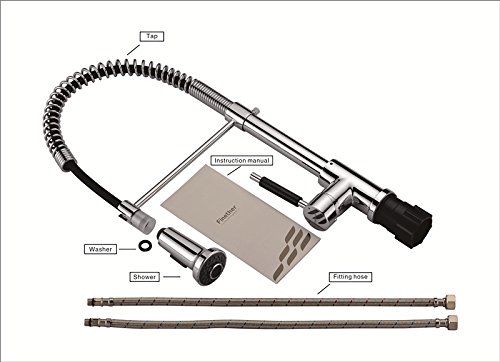Finether Küchenarmatur Spülarmatur Spültischarmatur mit Brause ausziehbar flexibel Wasserhahn Armatur Einhebelmischer Mischbatterie Spiralfederarmatur für Küche Küchenspüle Spülbecken aus massivem Messing chrom spiralfeder 528mm hoch - 5