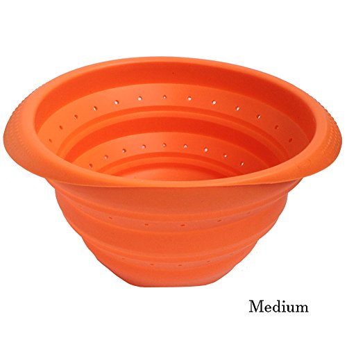 Faltbarer Platin-Silikonseiher (Ø18 cm, 2L, Große: Medium) Hohe Qualität aus 100% Platin-Silikon, Falbarer Seiher, Sieb Faltbar, Küchensieb, Abtropfsieb, Silikonsieb, Collapsible Silicone Colander, Strainer, 18 x 18 cm (Medium - Orange)