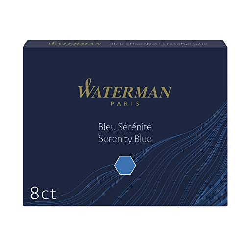 Waterman - Cartuchos de tinta para plumas estilográficas, largos, azul serenidad, paquete de 8
