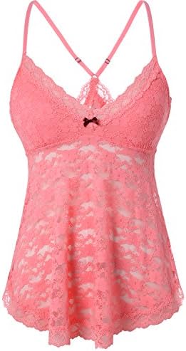Women's Babydolls Lace Warmly Tank Top Underwear Lingerin Sleepwear (L-Bust: 37"/94 cm, Light Candy)