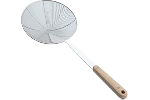 LIN'S WOOD Abschäumer,Edelstahl-Abschäumer, 20 cm, mit Spiralgeflecht, professioneller Schaumlöffel mit Holzgriff, Edelstahl-Sieb Sieb Schaufel zum Abtropfen to Pasta Frittieren Abschäumer.