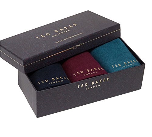 TED BAKER London "Alpton" Socks Gift Set Box 3 Pairs One Size Plain Navy Maroon Green Contrast Toe Heel