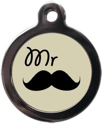 PS Pet Tags - Fun Pet ID Tags - Mr Dog Moustache Design - Zinc Alloy Metal - Large (32mm) Small (24mm) Personalised On Reverse - Dog Cat Cute Name Address Tag