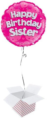 PARTYRAMA.CO.UK Happy Birthday Sister Pink Holographic Round Foil Helium Balloon - Inflated Balloon in a Box