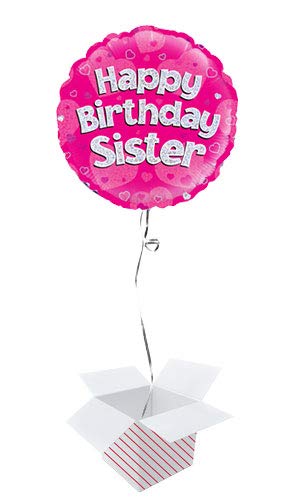 PARTYRAMA.CO.UK Happy Birthday Sister Pink Holographic Round Foil Helium Balloon - Inflated Balloon in a Box