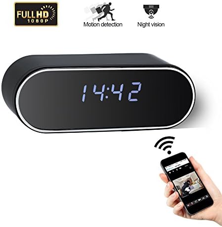 Wifi 1080P Clock SPY Camera UYIKOO wireless Mini cam with Motion Detection Alarm App Realtime Video Remotely Monitoring Wide Angle Lens Home Security Camera, Black