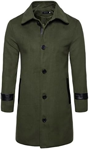 Happiness Entrance H&E Men's Lapel Stylish Single Breasted Solid Outerwear Pea Coat Army Green XL