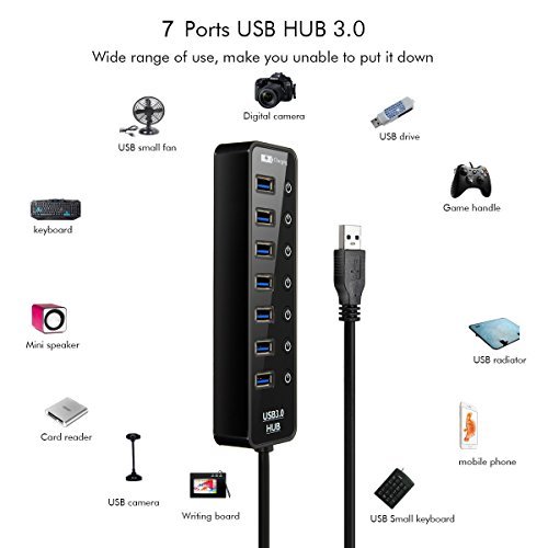 7 Port USB 3.0 Hub, ELEGIANT High Speed Switch USB 3.0 Datenhub 7 Port Hub Adapter Verteiler Datenübertragung Power mit 7 Schalter 5Gbps Data Transfer Ports Splitter AC Power Adapter with On/Off Switches für Win7/8/10 PC Mac Macbook Laptop Notebook Windows MAC iPhone, iPad, Samsung, Motorola, HTC und andere USB 3.0 kompatiblen Geräten (mit Netzteil) - 6